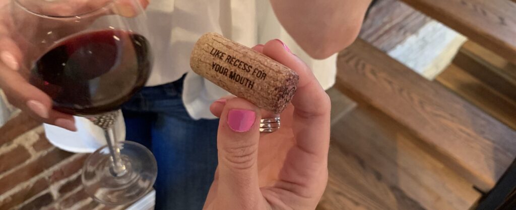Tipsy Teacher wine cork detail