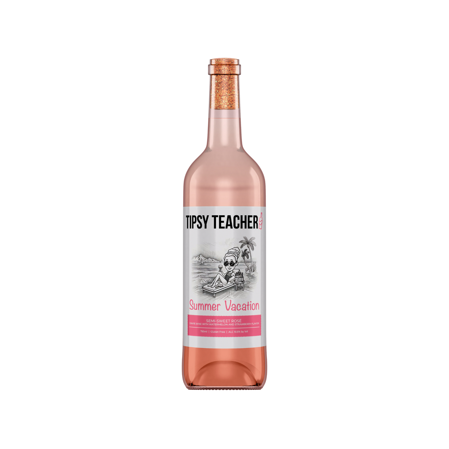 Summer Vacation semi-sweet rose wine bottle by Tipsy Teacher