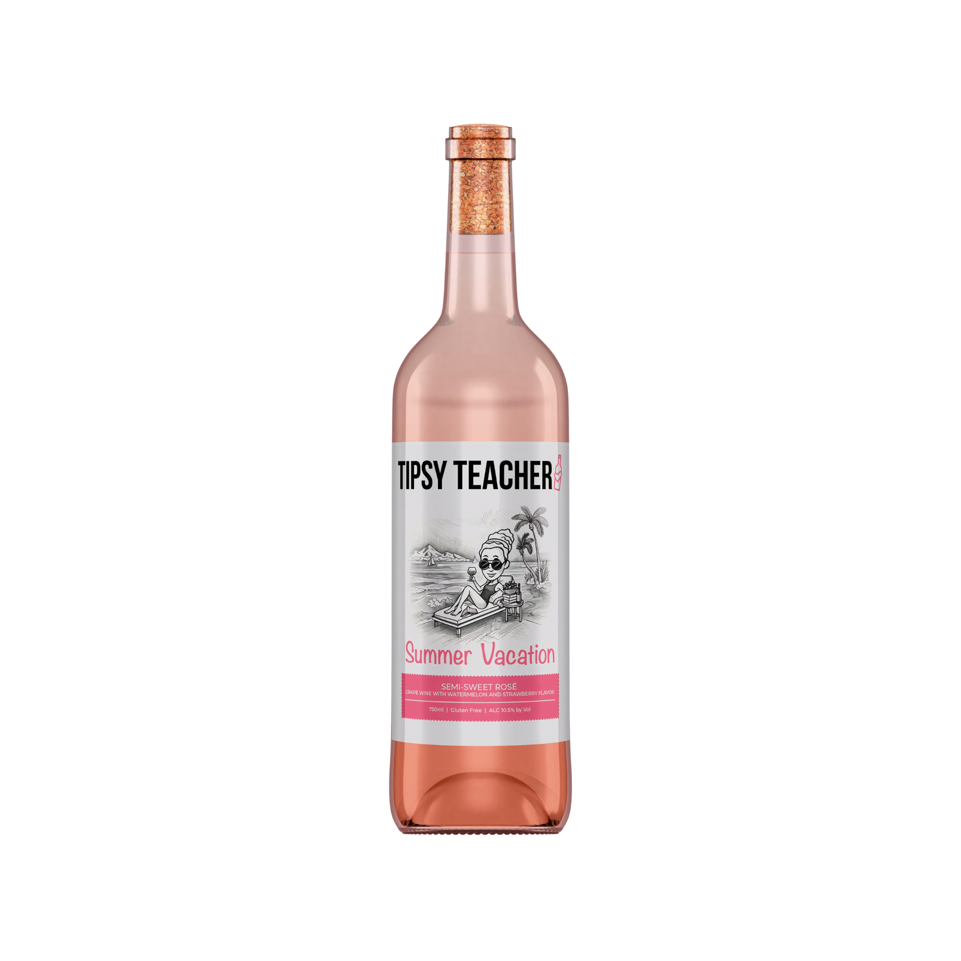 Summer Vacation semi-sweet rose wine bottle by Tipsy Teacher