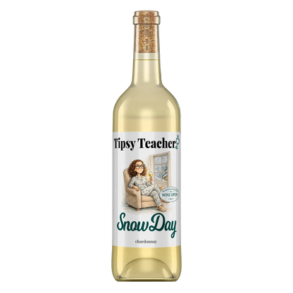 Snow Day Chardonnay white wine bottle by Tipsy Teacher
