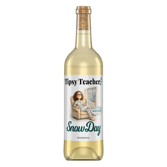 Snow Day Chardonnay white wine bottle by Tipsy Teacher