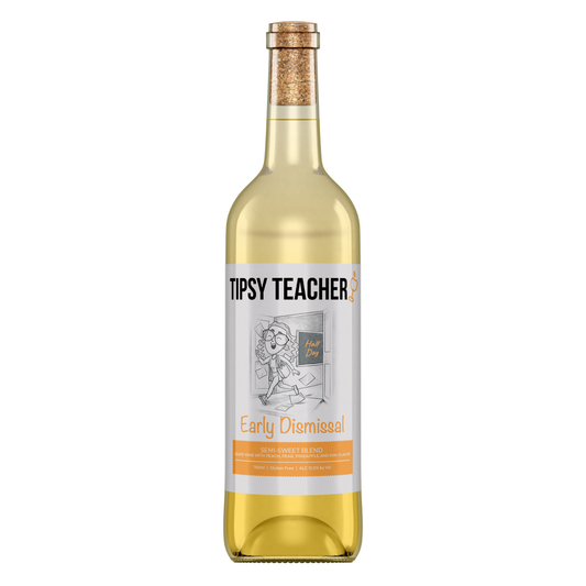 Early Dismissal semi-sweet white blend wine bottle by Tipsy Teacher